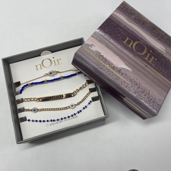 Noir Gold & Royal BELIEVE 5 Piece Bracelet Set New - Picture 1 of 4